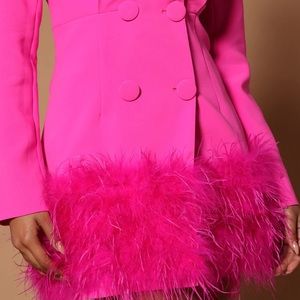 FASHION NOVA Delia Feathered Blazer Dress - Fuchsia - Sold Out